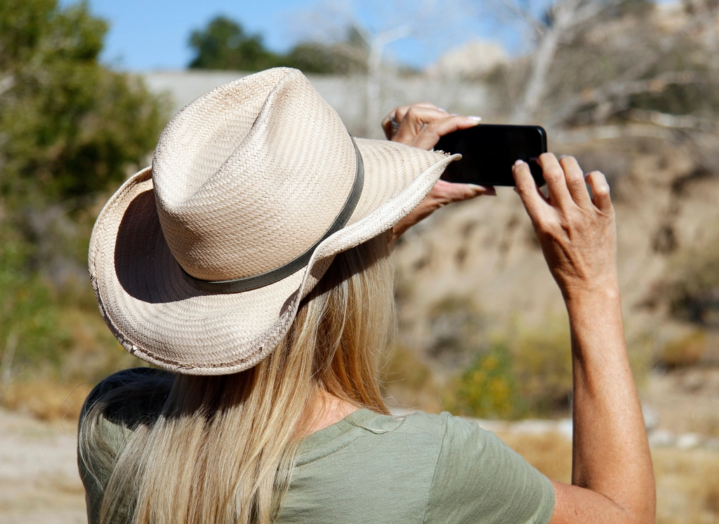 Park Visitor Uses Smartphone Take